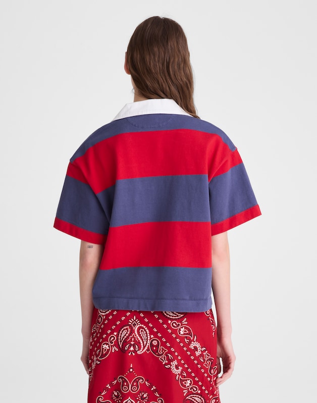 Boxy Rugby Polo VARSITY RED AND NAVY STRIPE