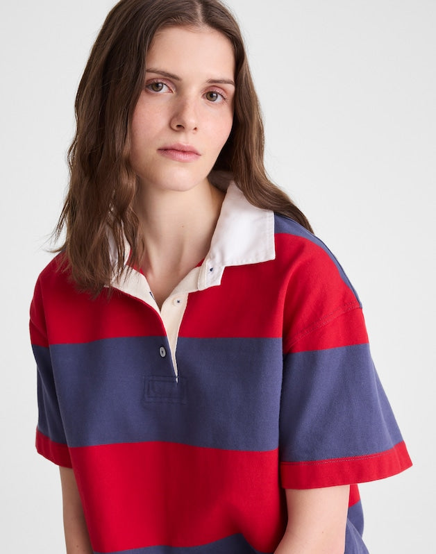 Boxy Rugby Polo VARSITY RED AND NAVY STRIPE