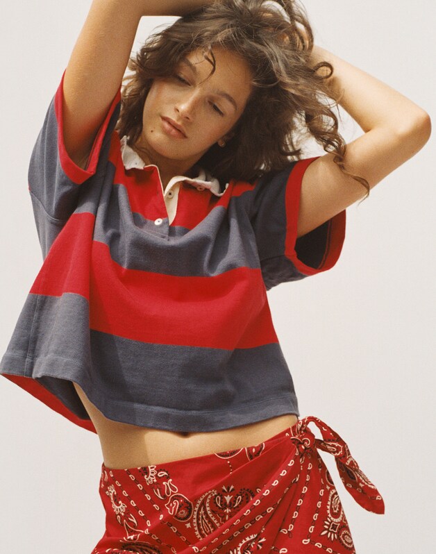 Boxy Rugby Polo VARSITY RED AND NAVY STRIPE