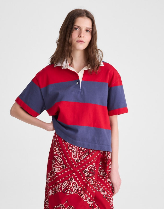 Boxy Rugby Polo VARSITY RED AND NAVY STRIPE