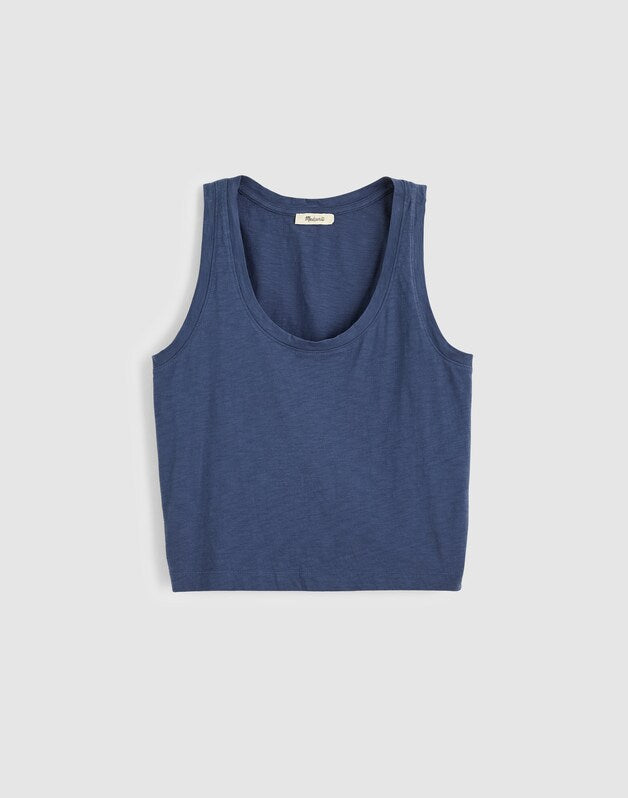 The Easy Crop Scoopneck Tank in Soft Slub PETROL NAVY