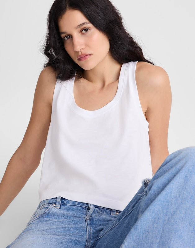 The Easy Crop Scoopneck Tank in Soft Slub WHITE
