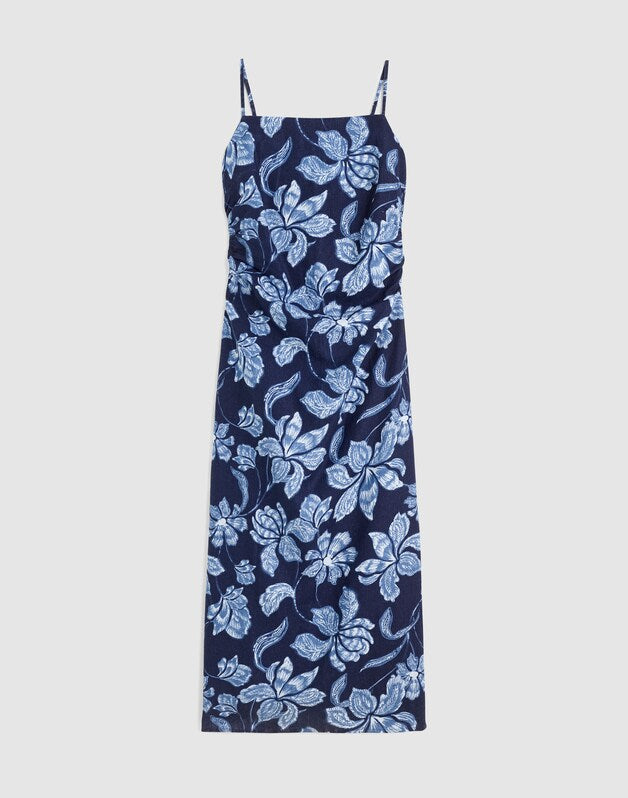 Ruched Squareneck Sleeveless Midi Dress CLASSIC INDIGO