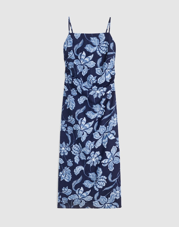Ruched Squareneck Sleeveless Midi Dress CLASSIC INDIGO
