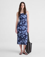 Ruched Squareneck Sleeveless Midi Dress CLASSIC INDIGO
