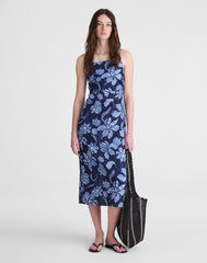 Ruched Squareneck Sleeveless Midi Dress CLASSIC INDIGO