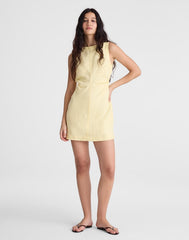 Boatneck Shirred Mini Dress in 100% Linen CANDLELIGHT