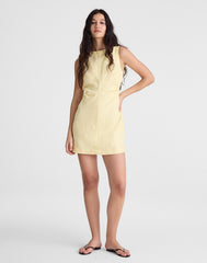Boatneck Shirred Mini Dress in 100% Linen CANDLELIGHT