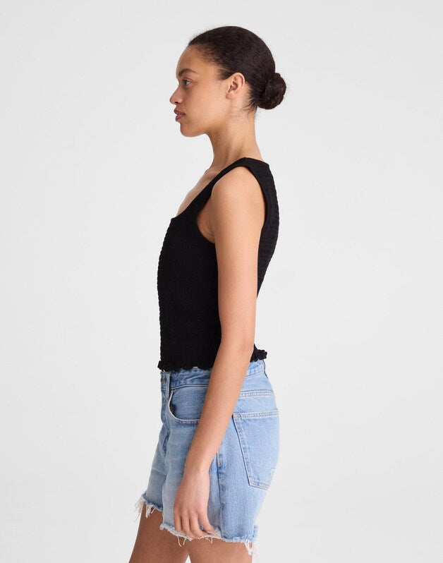 Smocked Scoopneck Tank JET BLACK