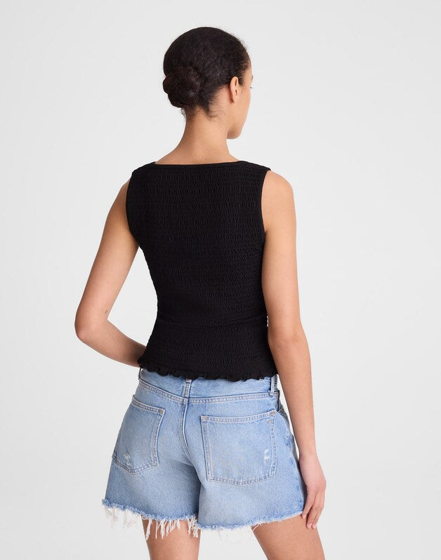 Smocked Scoopneck Tank JET BLACK