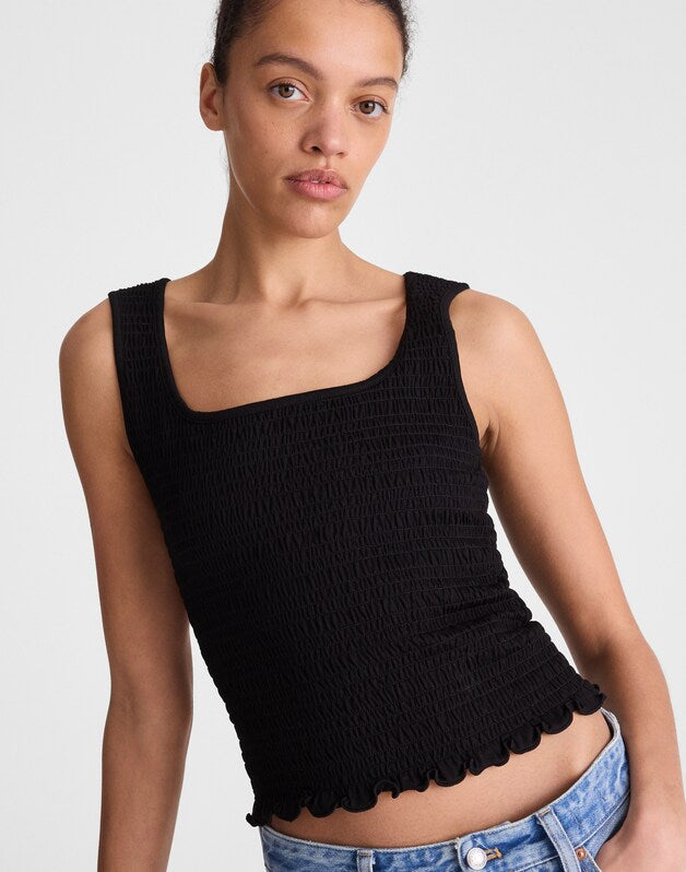 Smocked Scoopneck Tank JET BLACK