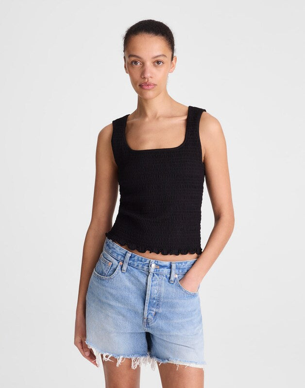Smocked Scoopneck Tank JET BLACK