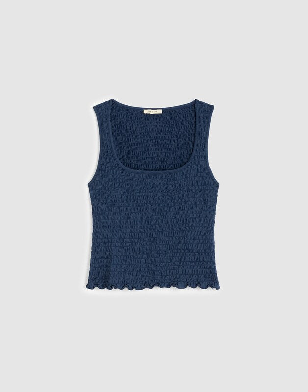 Smocked Scoopneck Tank PETROL NAVY