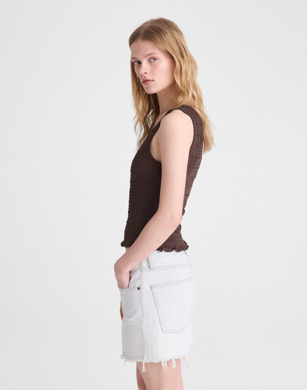 Smocked Scoopneck Tank DARK BROWN