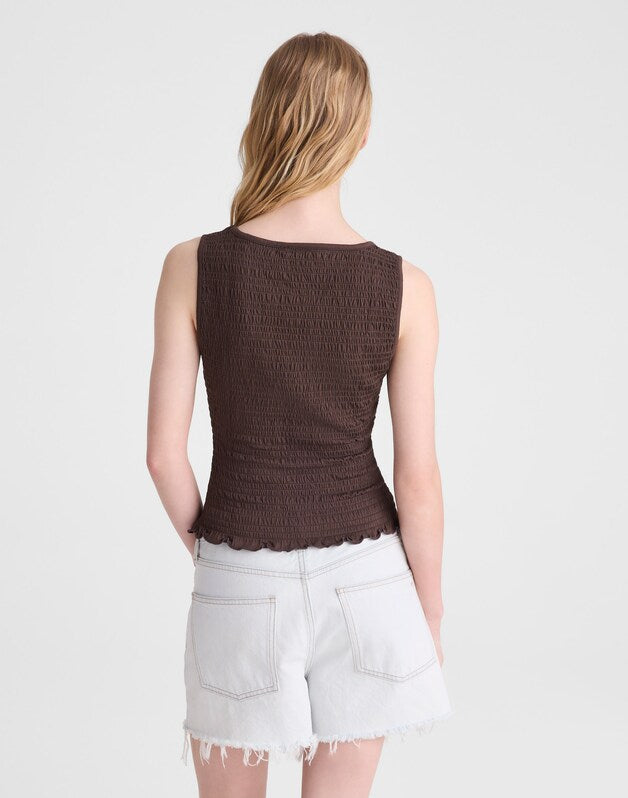 Smocked Scoopneck Tank DARK BROWN
