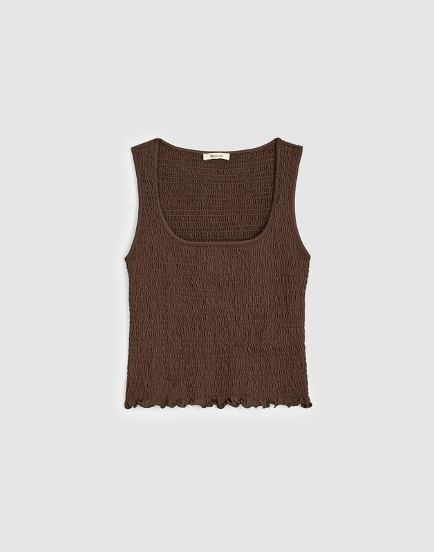 Smocked Scoopneck Tank DARK BROWN