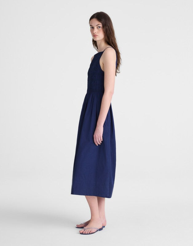 Smocked High-Neck Midi Dress CLASSIC INDIGO