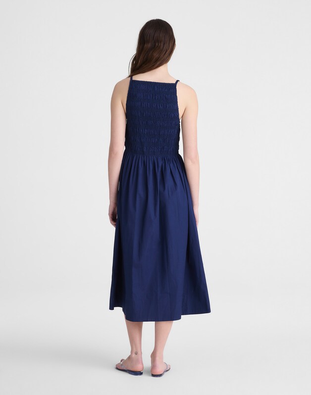 Smocked High-Neck Midi Dress CLASSIC INDIGO