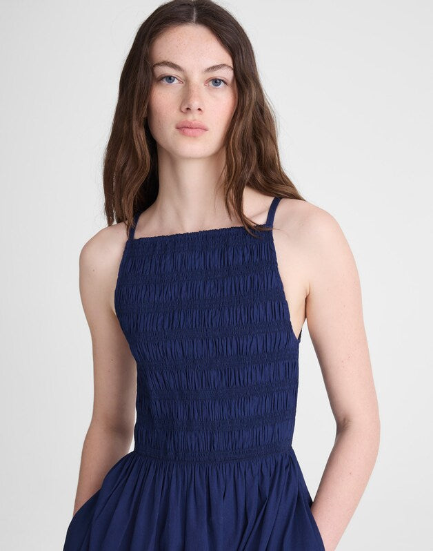 Smocked High-Neck Midi Dress CLASSIC INDIGO