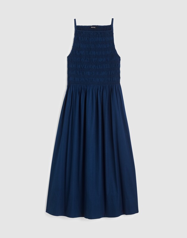 Smocked High-Neck Midi Dress CLASSIC INDIGO