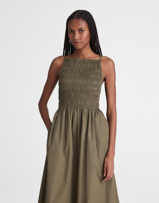 Smocked High-Neck Midi Dress FADED IVY