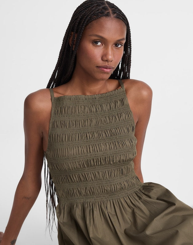 Smocked High-Neck Midi Dress FADED IVY