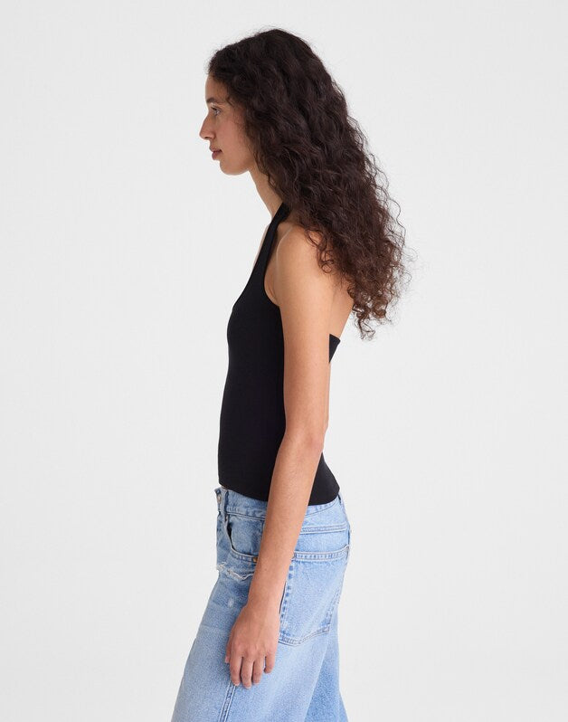 The '90s Halter Top in Compact Cotton JET BLACK