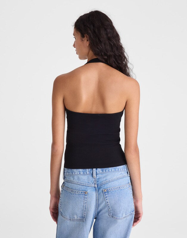 The '90s Halter Top in Compact Cotton JET BLACK