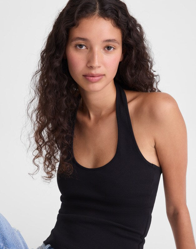 The '90s Halter Top in Compact Cotton JET BLACK
