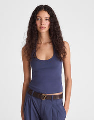 The '90s Halter Top in Compact Cotton PETROL NAVY