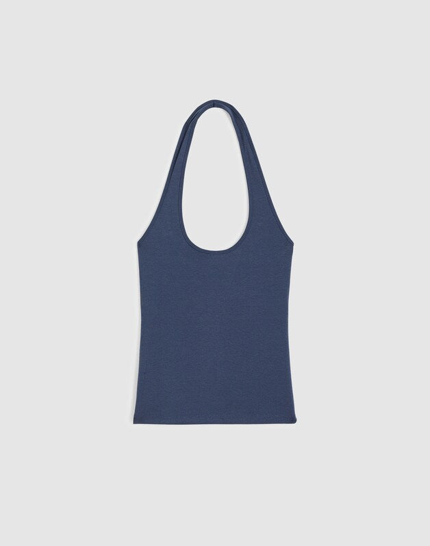 The '90s Halter Top in Compact Cotton PETROL NAVY