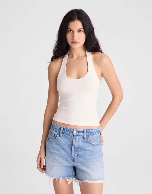The '90s Halter Top in Compact Cotton VINTAGE IVORY
