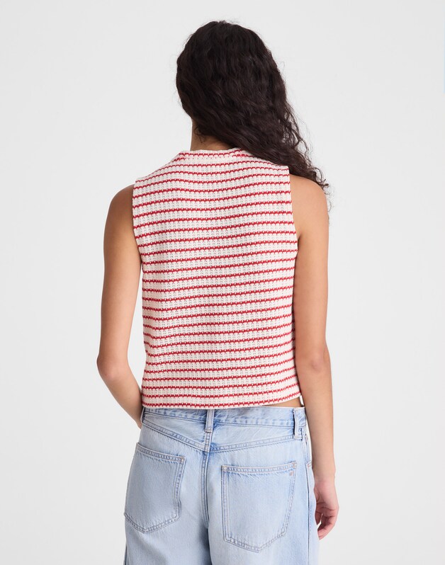 Textured-Knit  Button-Front Shell Top TUCK STITCH STRIPE