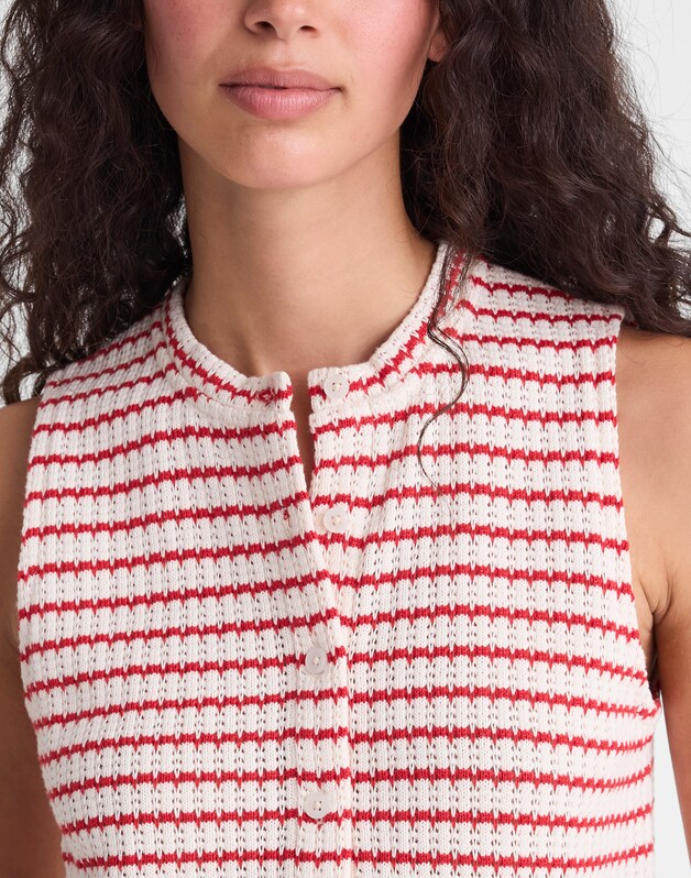 Textured-Knit  Button-Front Shell Top TUCK STITCH STRIPE
