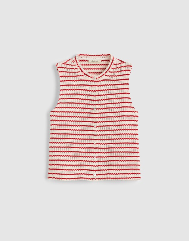 Textured-Knit  Button-Front Shell Top TUCK STITCH STRIPE
