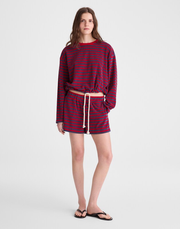 Tie-Waist Top in Terry RED NAVY