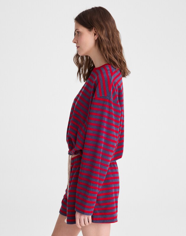 Tie-Waist Top in Terry RED NAVY