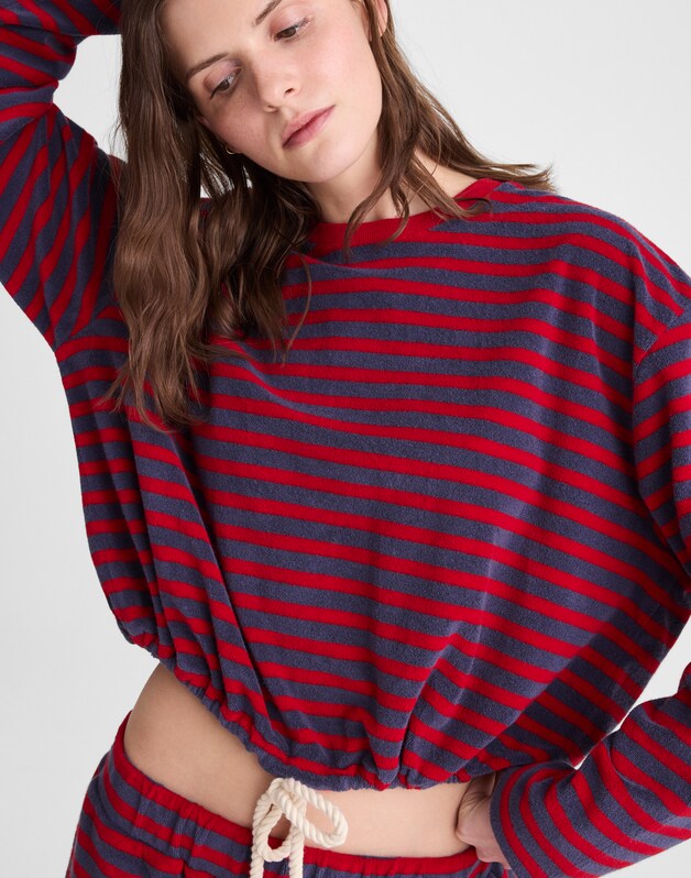 Tie-Waist Top in Terry RED NAVY