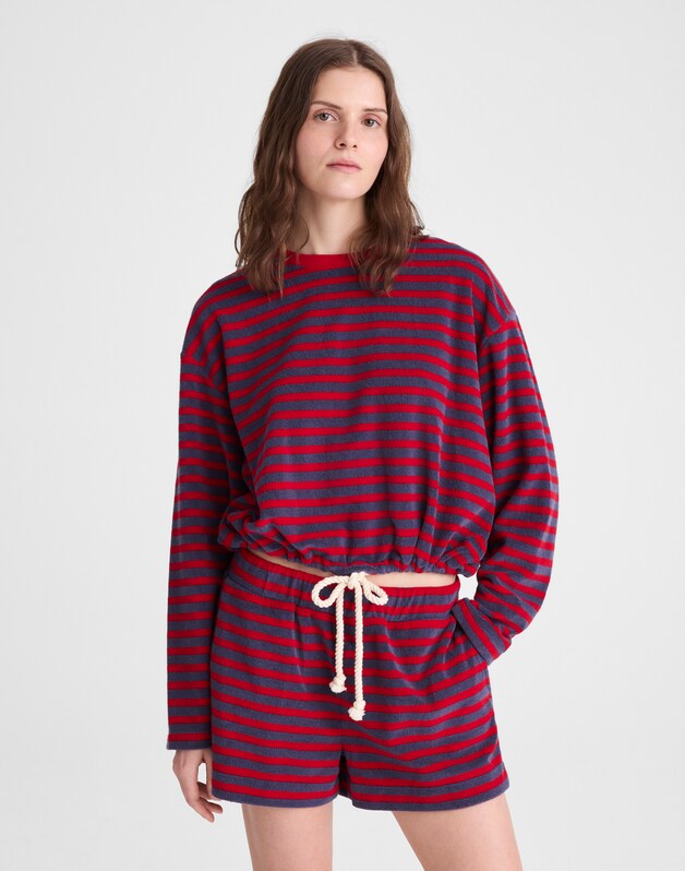Tie-Waist Top in Terry RED NAVY