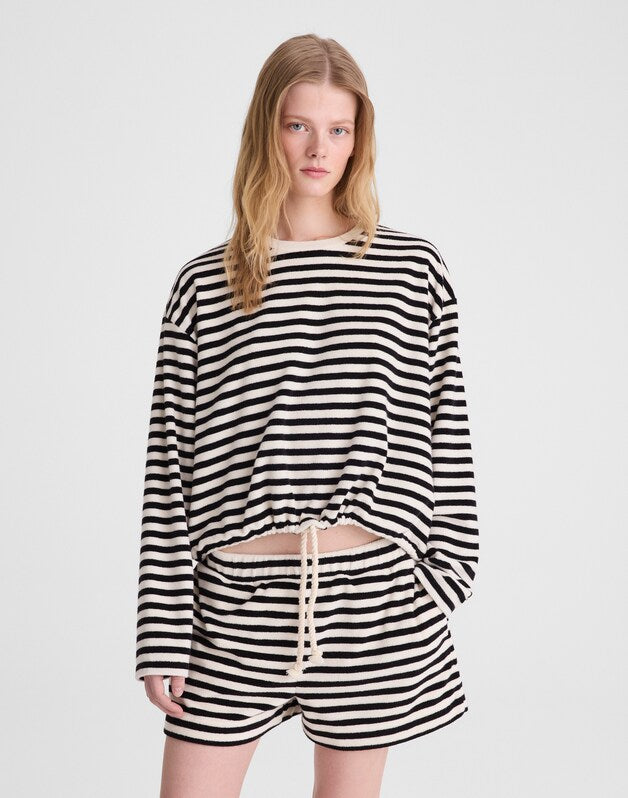 Tie-Waist Top in Terry BLACK IVORY