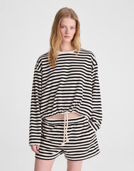 Tie-Waist Top in Terry BLACK IVORY