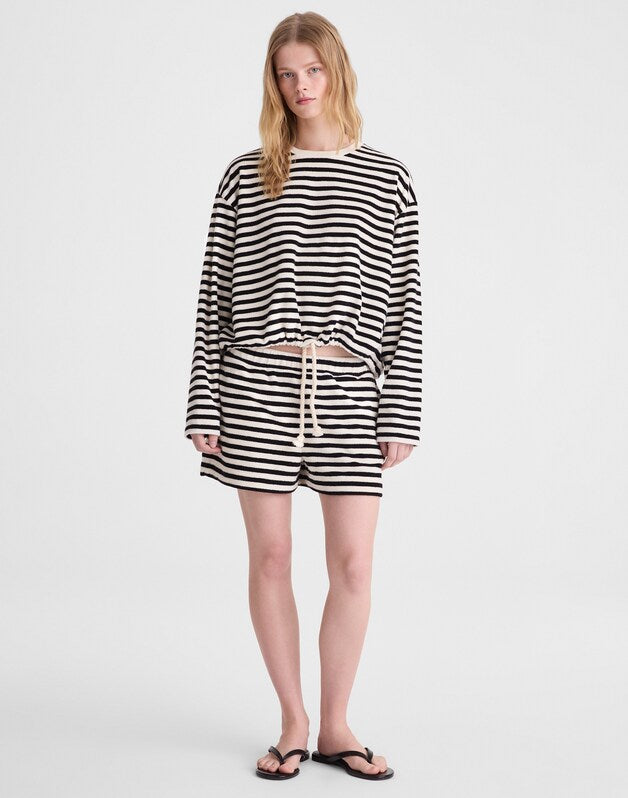 Tie-Waist Top in Terry BLACK IVORY
