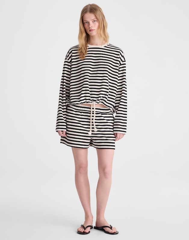 Tie-Waist Top in Terry BLACK IVORY
