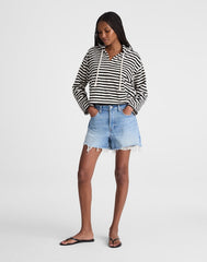 Drawstring Hoodie in Terry BLACK IVORY