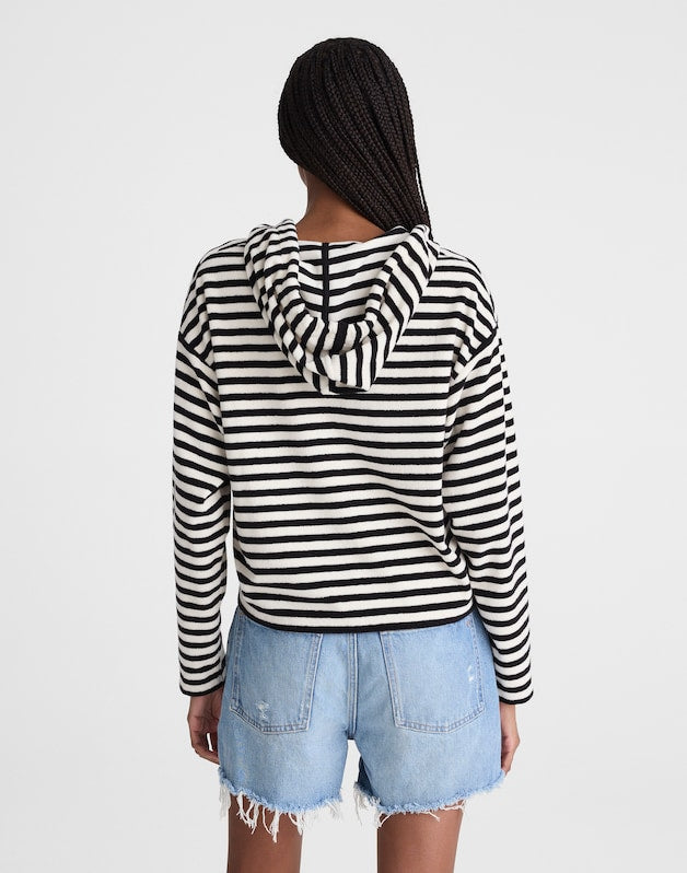 Drawstring Hoodie in Terry BLACK IVORY