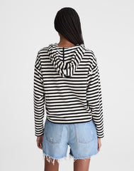 Drawstring Hoodie in Terry BLACK IVORY