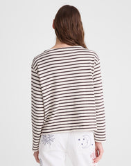 Striped Boatneck Long-Sleeve Tee CHOC PLUM