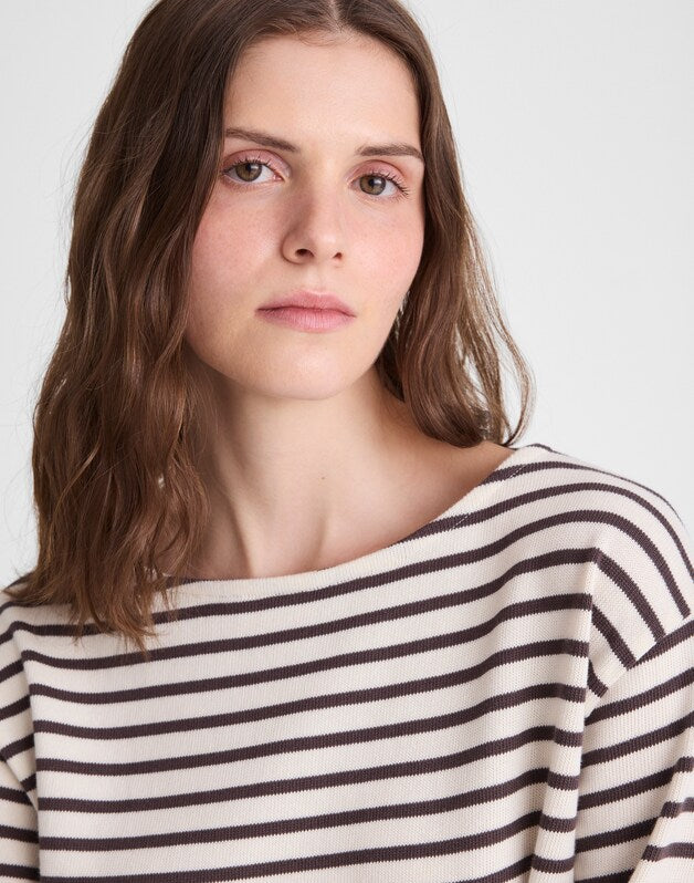 Striped Boatneck Long-Sleeve Tee CHOC PLUM
