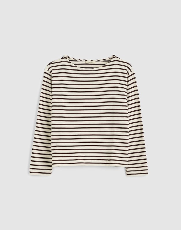 Striped Boatneck Long-Sleeve Tee CHOC PLUM