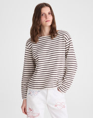 Striped Boatneck Long-Sleeve Tee CHOC PLUM